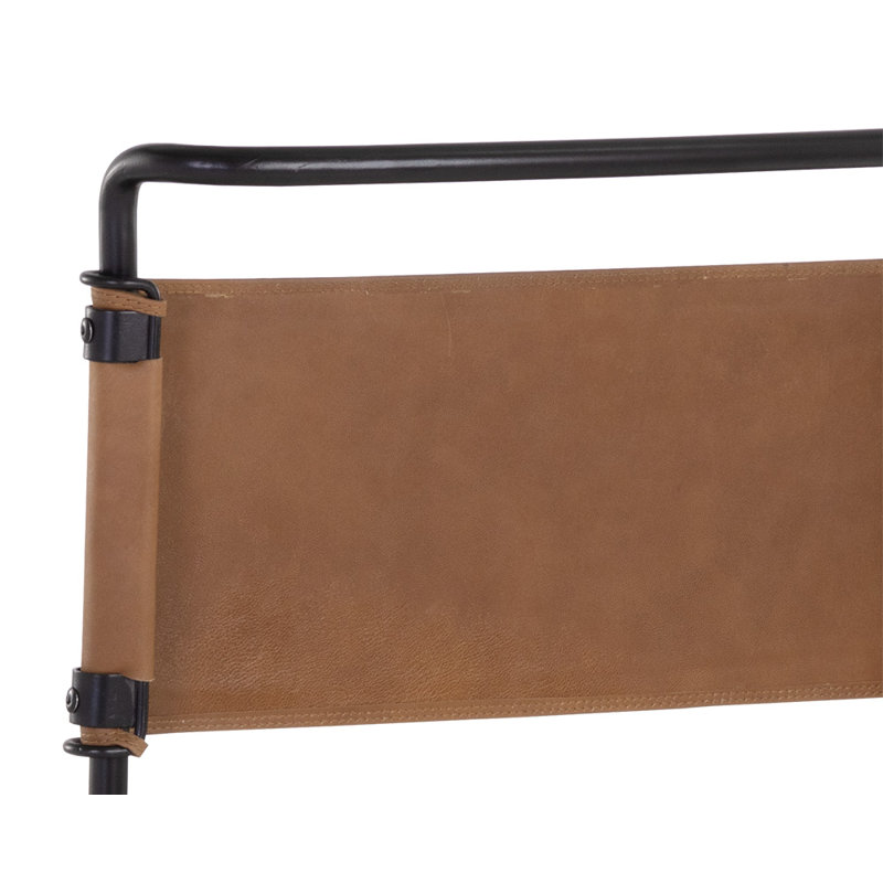 Cognac Leather and Black Steel Counter Stool with Full Back