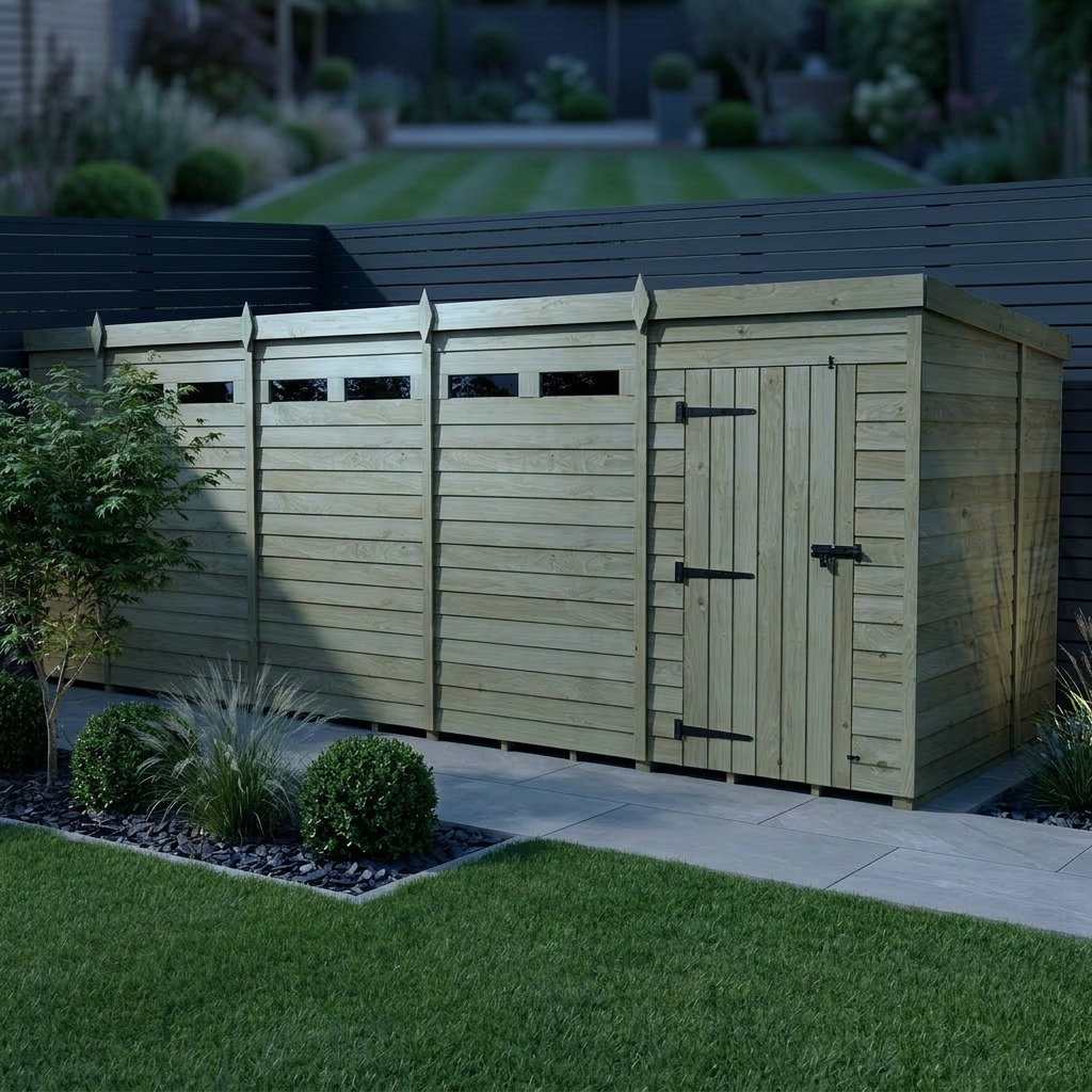Total Sheds 19ft x 6ft Security Pent Shed - Heavy-Duty Hasp Staple Anti-Tamper - Pressure Treated Timber - UK Manufactured