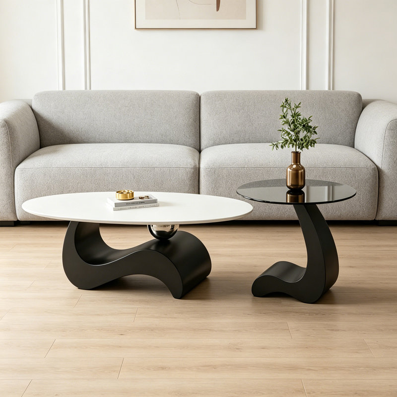 Table basse Italian Minimalist, H 15,74 po x L 51,18 po x l 27,55 po, Blanc / Transparent