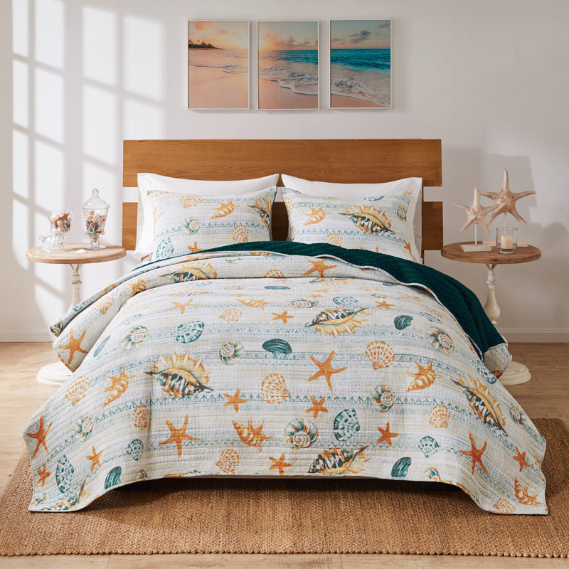 Ensemble de courtepointe pour grand lit 3 pièces Greenland Home Fashions Kona Ocean 90 x 90 + 20 x 26 (2)