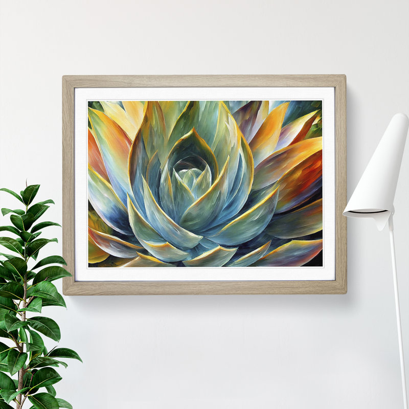 Succulent Plant Painting Vol.1 Abstract - Single Picture Frame Painting, 46cm H x 64cm W x 2cm D, Oak Framed