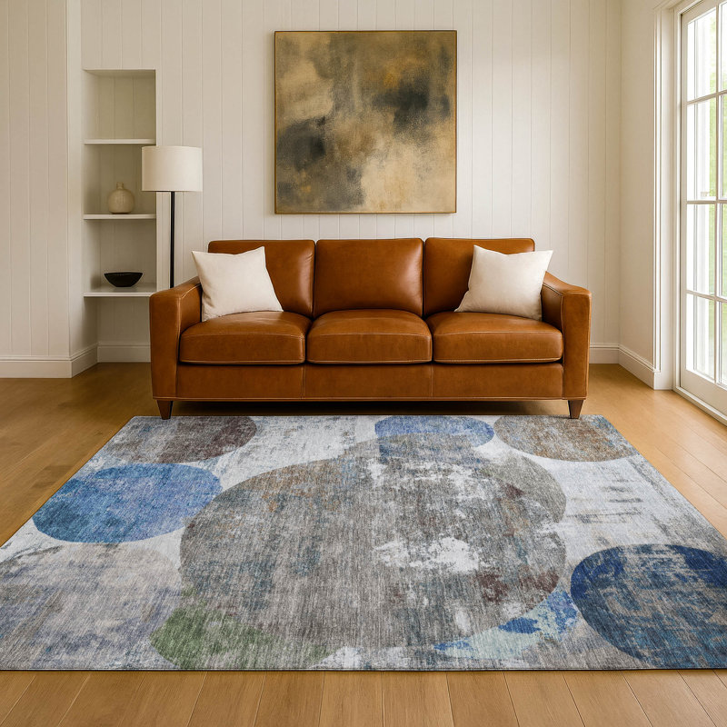 Tapis à pois Mayfield AMF2381 lavable à la machine Premium, Bleu, 3 pi x 5 pi