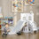 Toboggan pour tout-petits QABA, toboggan 4 en 1 pour enfants de 1 à 3 ans avec panier de basketball, grimpeur, télescope, panier de rangement, pour l'intérieur, gris