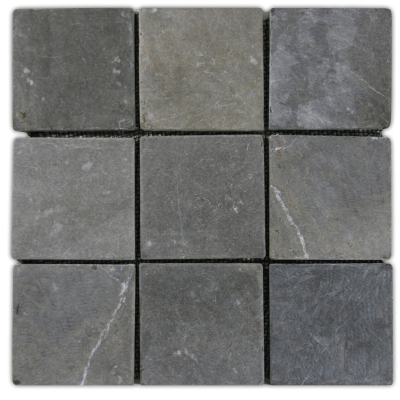 Gambia 4" x 4" Natural Stone Mosaic Tile in Gray - Mesh Backed Waterproof Matte Finish - 1 Sq Ft