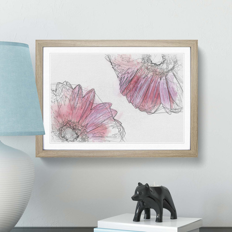 Two Spring Flowers in Pink in Abstract - Framed Print, Oak Framed, 48cm H x 65cm W x 2cm D
