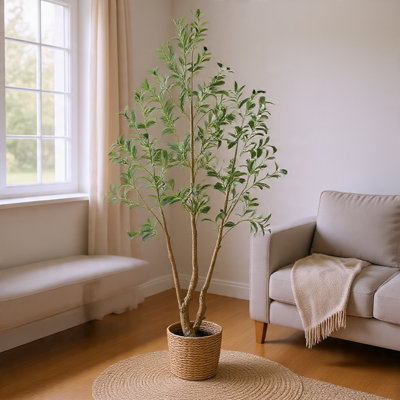 Rasha Artificial Olive Tree w Rubber Silk Leaves, Lifelike Poly Silk 84 Inch