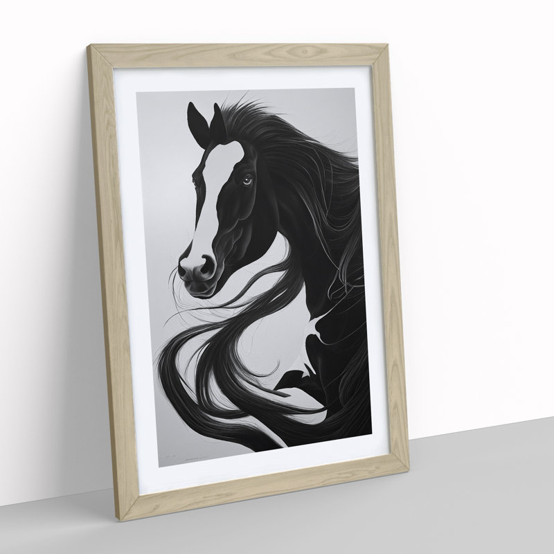 Monochrome Horse - Framed Print, 34cm H x 25cm W x 2cm D, Oak