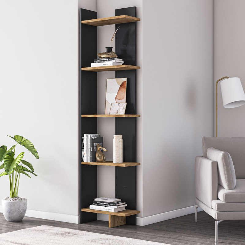 Lynnfield Corner Bookcase, Black/Oud Oak