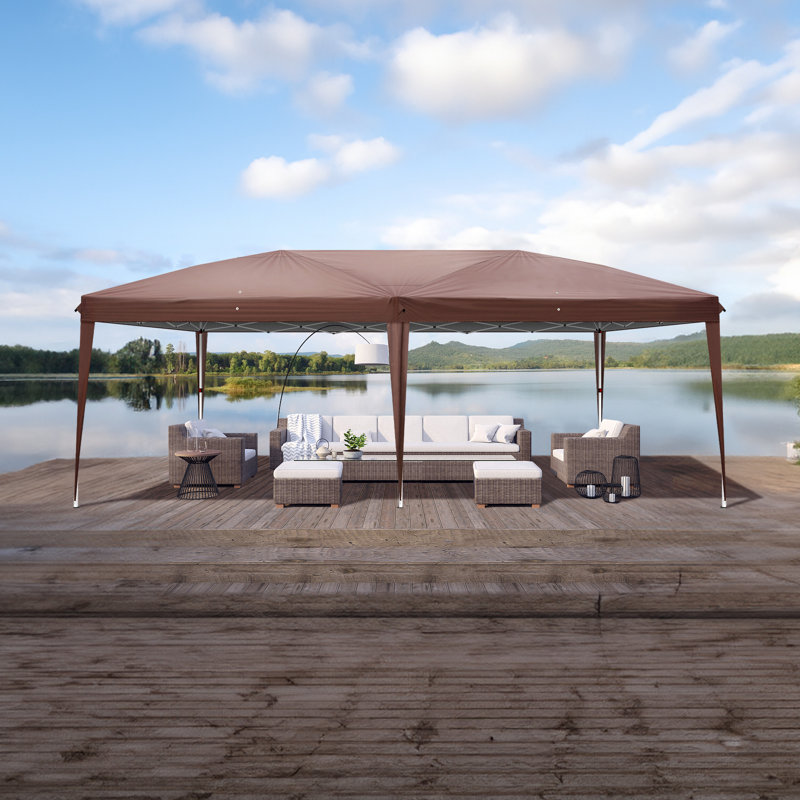 20 ft. W x 10 ft. D Steel Pop-Up Canopy with Two 10 ft. Windows and Two 10 ft. Doors, Brown