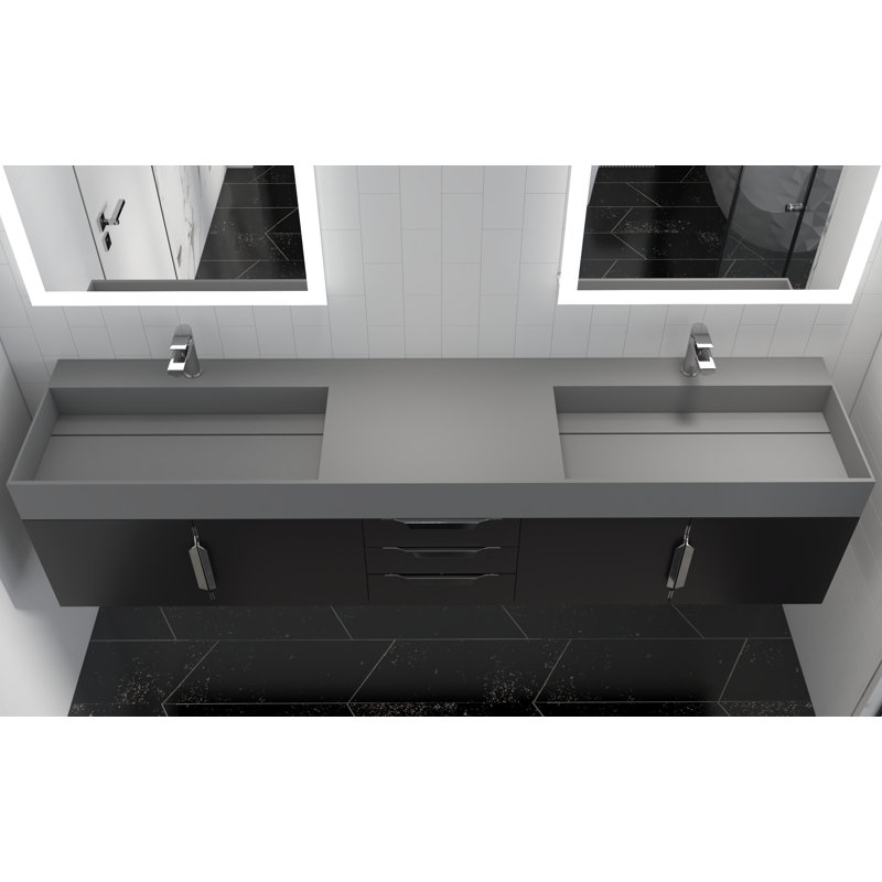 84" Amazon Double Bathroom Vanity with Top, Gray, Black, Chrome