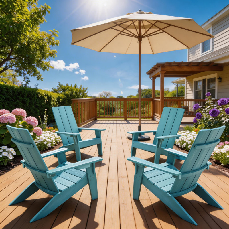 Aurra Set of 4 Modern All Weather Outdoor HIPS Plastic Adirondack Chairs with Cup Holder Oversize Fire pit Chairs, Blue