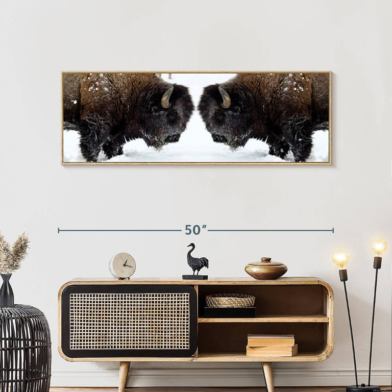 Bison Clash, Cadre flottant en bois naturel, 49 po x 17 po