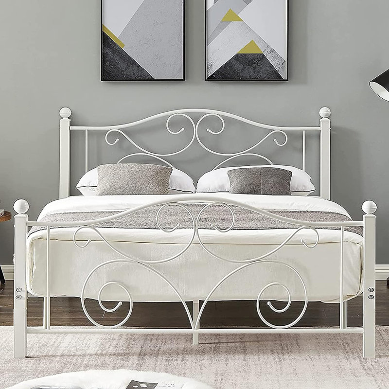 Full Size Bed Frame, Metal Platform Bed with Parisian Style Headboard and Footboard, Heavy-duty Slats Support, Under Bed Storage, No Box Spring Needed