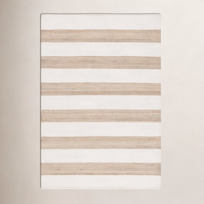 Hand-Woven Striped Jute Wool Rug, Rectangle 4' x 6'