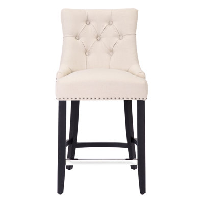 Linen Fabric Tufted Upholstered Counter Stool