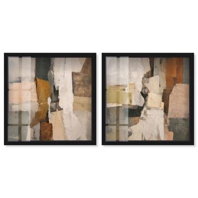 Ensemble de décoration murale bohème « Fissured Fields Duo » avec impression sous cadre-vitrine doré par Art Remedy, cadre noir, 30 x 30 cm