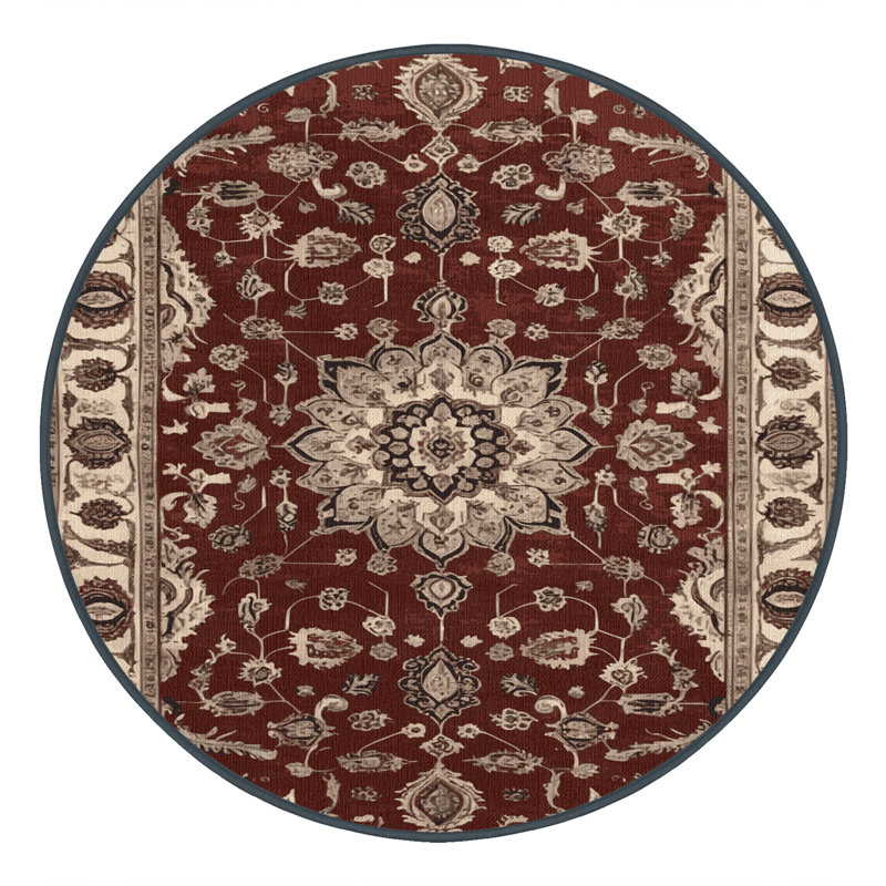Machine Washable Persian Black Area Rug, Round 3'