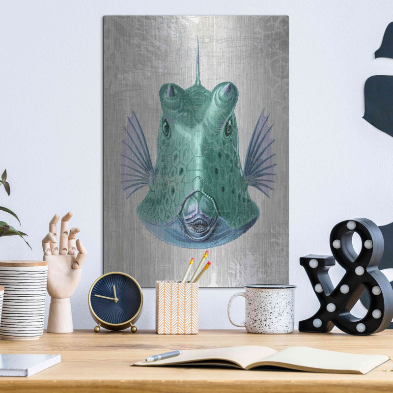 «Cowfish» par Fab Funky - reproduction d'art sur métal sans cadre, L 12 po x H 16 po