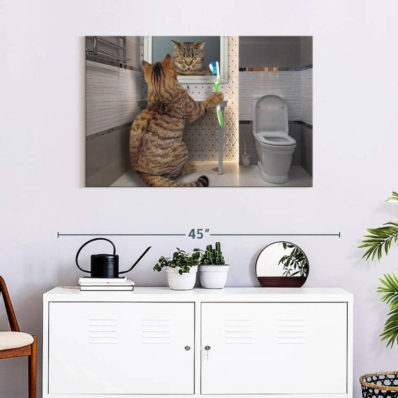 Ketti Cat With Toothbrush, 24" H x 36" W