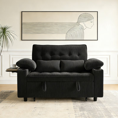 58.5" Corduroy Convertible Sleeper Sofa Bed with Storage & USB Ports, Adjustable Backrest Loveseat for Small Spaces