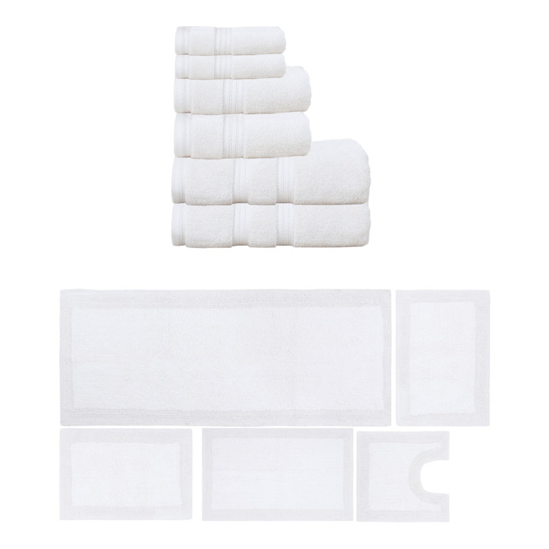 Ensemble de serviettes 6 pièces et de tapis de bain 5 pièces Buariki Collection (ensemble de 11) réversible, Corail