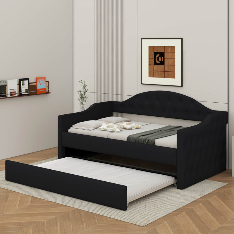 Lit de jour simple capitonné et rembourré avec couchette, canapé-lit en velours avec ports USB et ports de charge de type C
