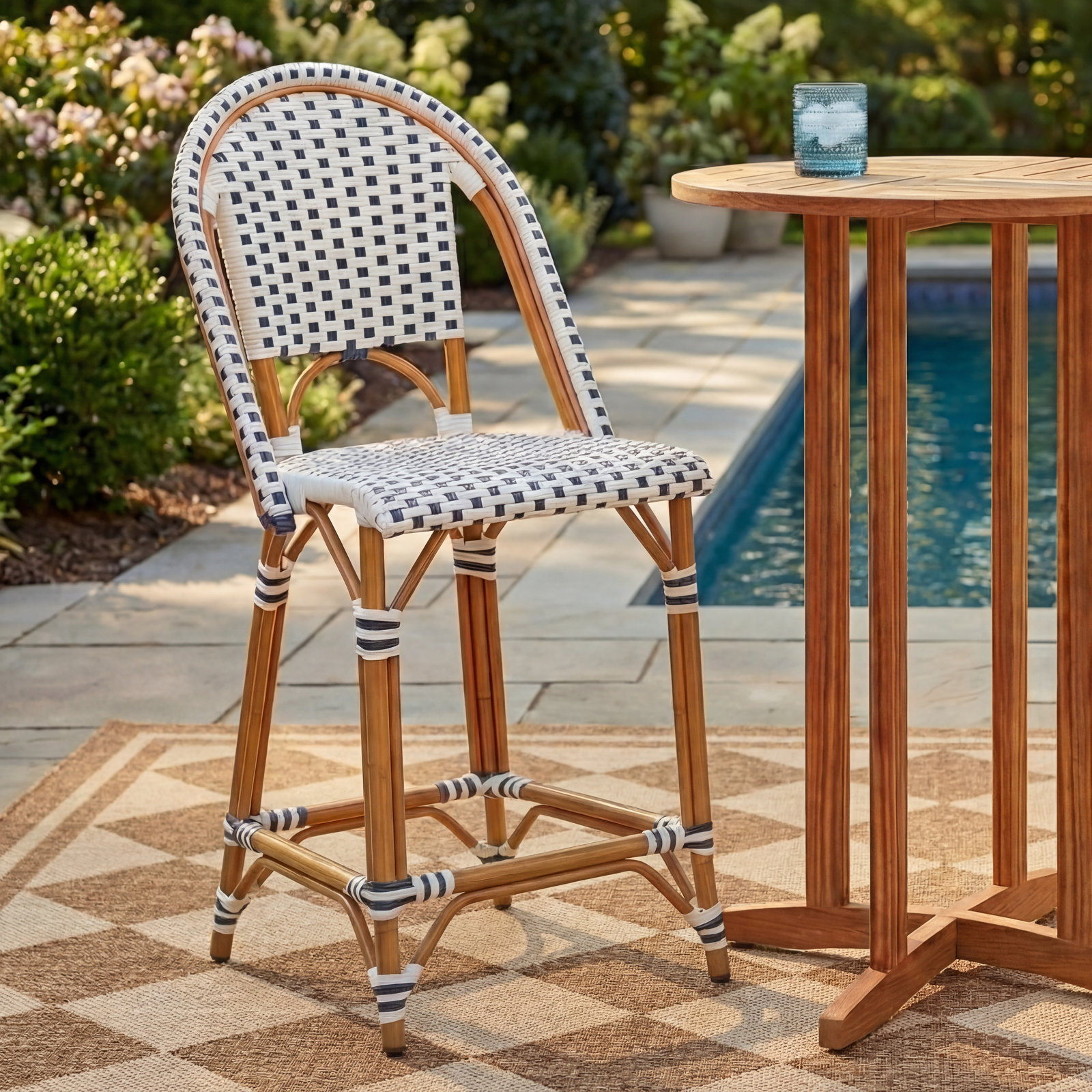 Kesa California 25" Patio Counter Stool, White/Navy