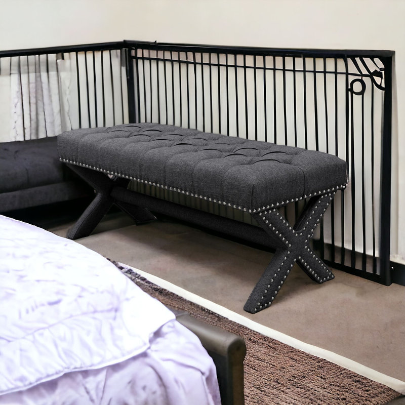 Banc rembourré en lin 45 po Lovell, Gris foncé