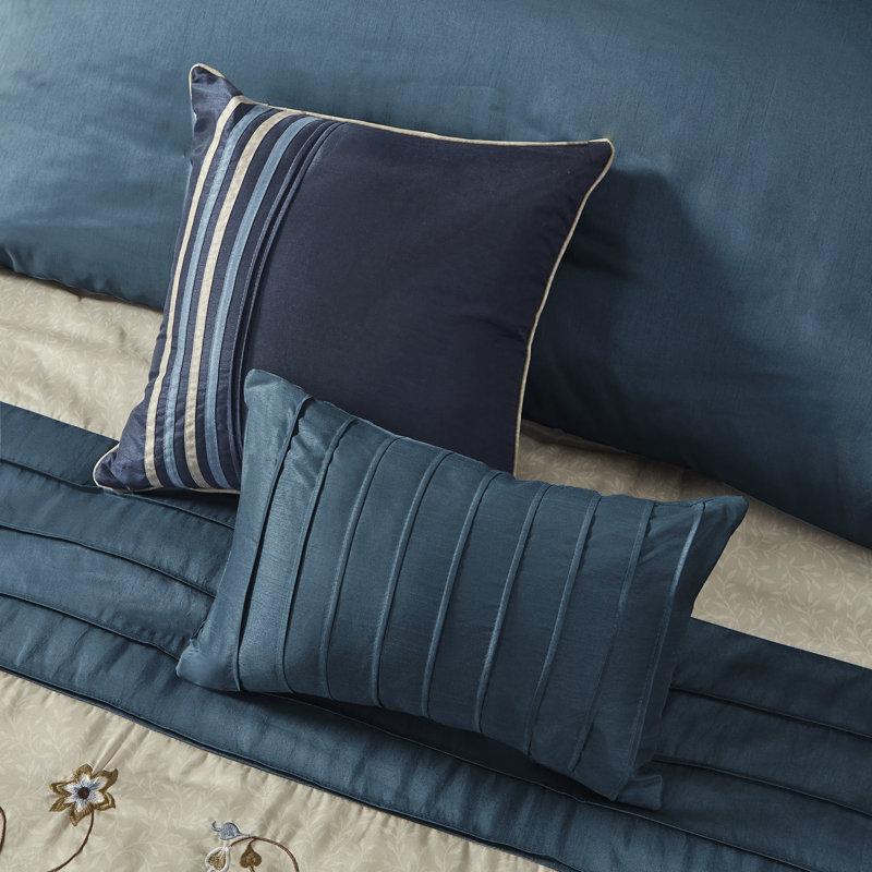 Serene Embroidered 7 Piece Comforter Set, Queen Comforter + 6 Additional Pieces, Navy