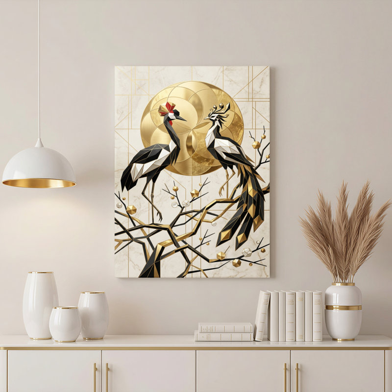 Art mural en toile Gallery Wrap pour le salon, la chambre à coucher, le bureau ou le vestibule - Décoration murale décorative avec oiseaux géométriques