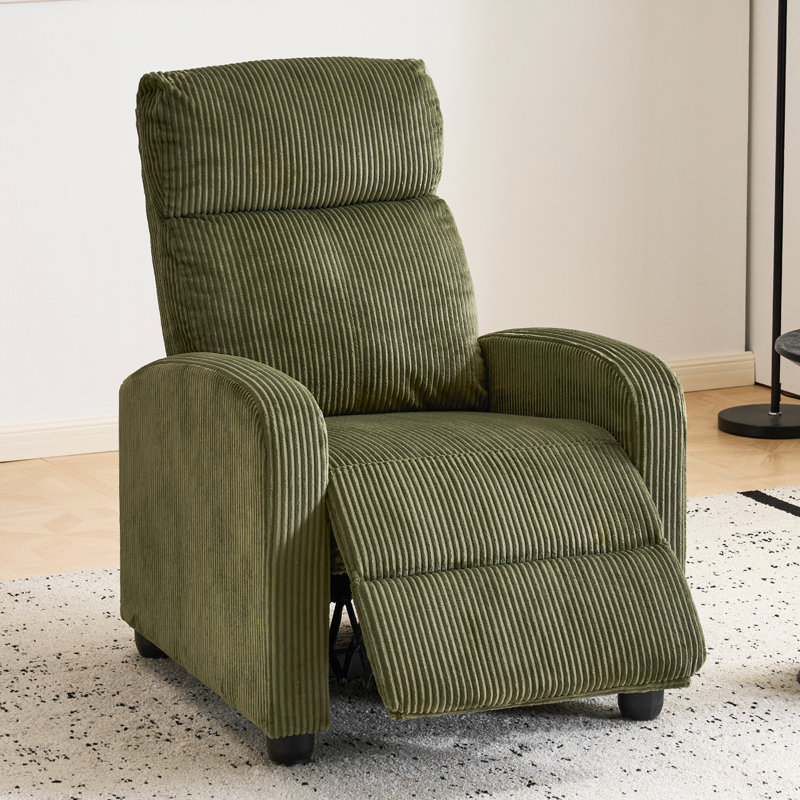 Modern and Soft Touch Corduroy Fabric Upholstered Manual Recliner, Green