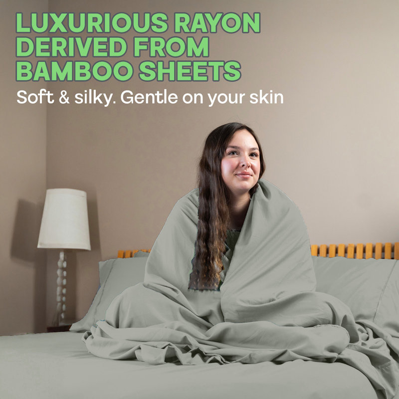 Premium Rayon From Bamboo Blend Sheet Set With Deep Pockets, Cooling and Breathable, King Sheet Set with 4 Pillowcases, Gray