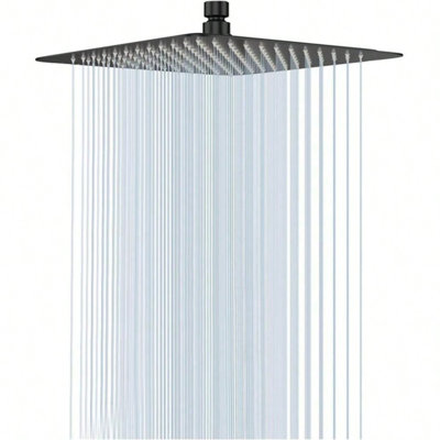 Pommeau de douche carré noir mat de 30 cm (12 pouces), effet pluie et cascade, en acier inoxydable à haut débit, couverture complète du corps, fixation au plafond ou au mur