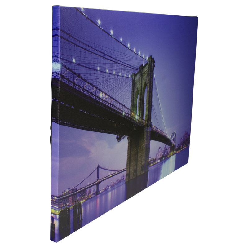 Illuminated Purple Brooklyn Bridge Canvas Wall Art 15.75" x 23.5"