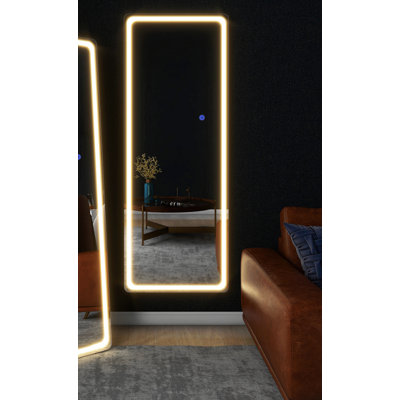 Miroir pleine longueur rectangulaire en aluminium à DEL sans cadre en aluminium avec cadre de salle de bain 63 po x 20 po x 1 po à DEL pour vestibule de chambre à coucher, salon / vestiaire