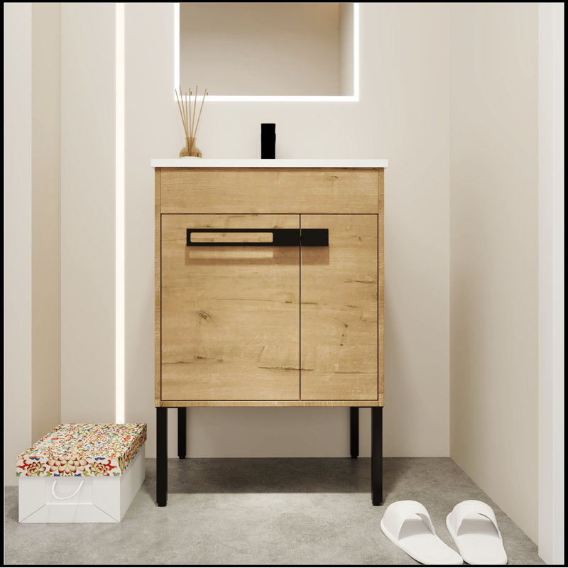 Meuble-lavabo sur pied simple avec plateau en céramique 24 po Jakyre