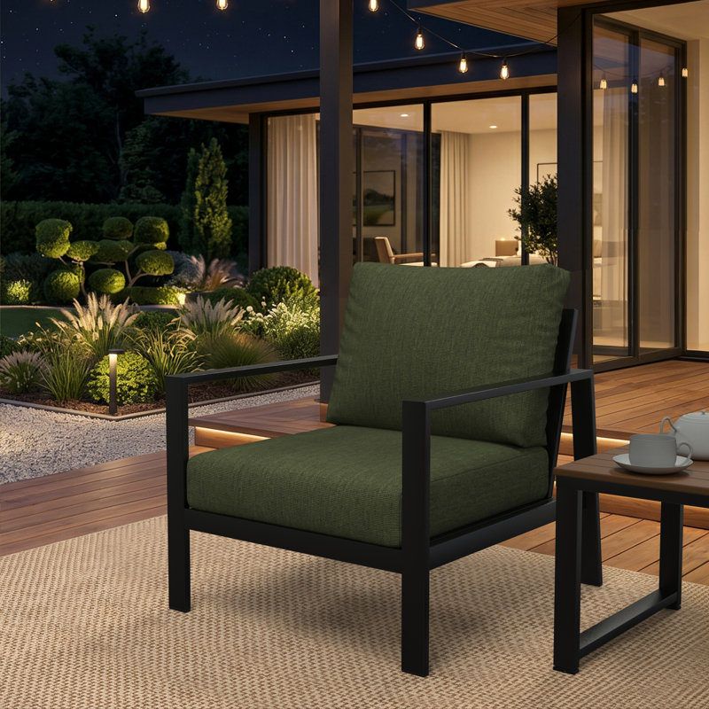 Amala Outdoor Sunbrella Seat/Back Cushion, Sunbrella® Canvas Fern, 25" W x 25.5" D