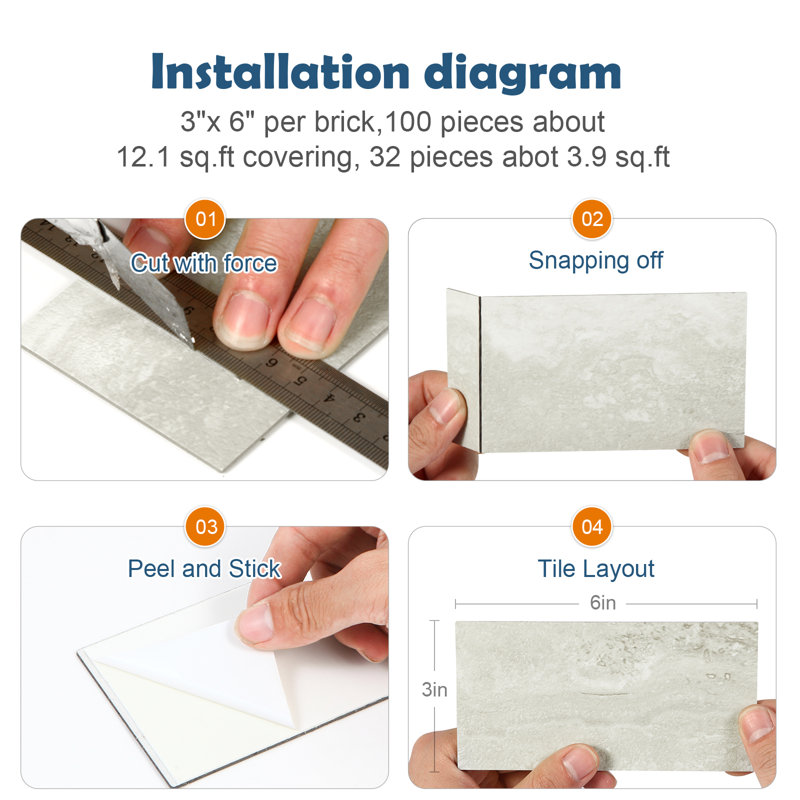 3'' W x 6'' L 3D PVC Composite Peel and Stick Backsplash Tile, Cave Stone
