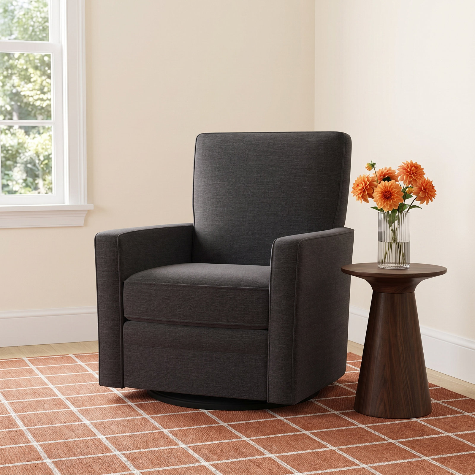 Invitation Pine Swivel Accent Chair, Beantown 10 Sand Performance Chenille, No