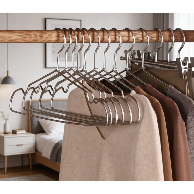 Paquet de 20 cintres en alliage d'aluminium mat de qualité supérieure - 16,2 pouces, cintres en métal extra lisses pour chemises, robes et manteaux, organisation de garde-robe durable et peu encombrante