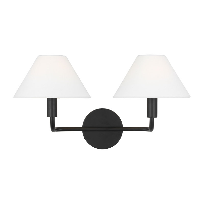 Sean Lavin Colfax Bathroom Bedroom Wall Fixture With White Linen Shade, 10.25" H x 18.5" W x 8.5" D, Aged Iron, 2 Lights