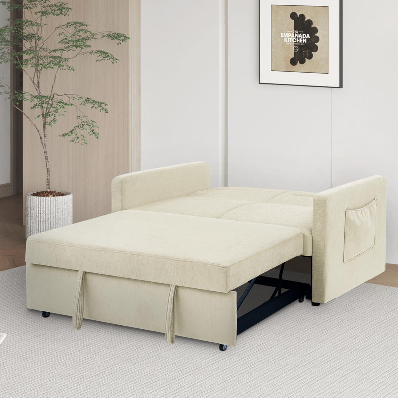 Canapé-lit en velours, Velours beige