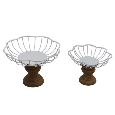 VIP Wood 9 in. Multicolor Floral Wire Tray on Base Set of 2
