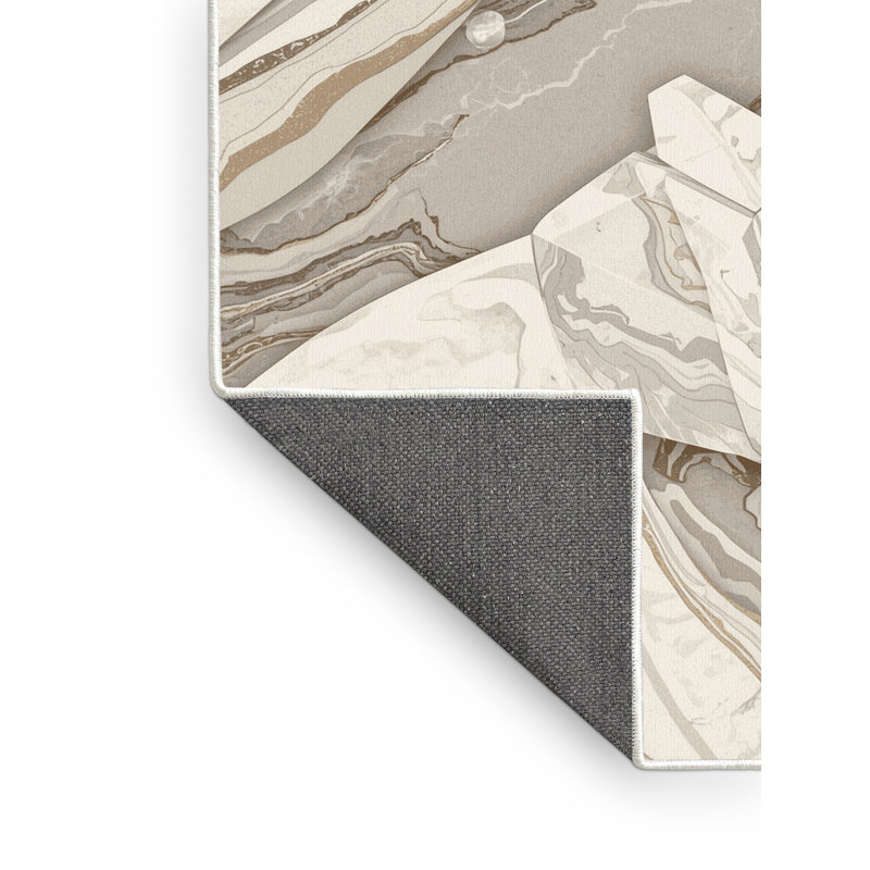 Tapis beige moelleux doux et moelleux en duvet de marbre Armure Warrior, 5 x 7