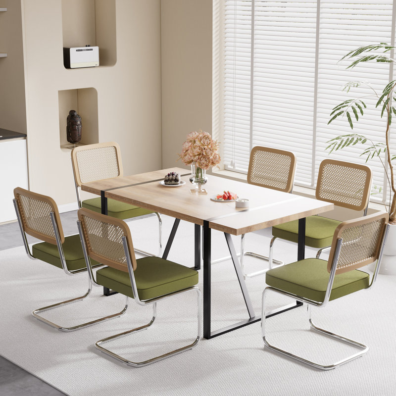 Ensemble de table de salle à manger avec chaises d'appoint rembourrées en velours, Vert, 7, Brun rustique
