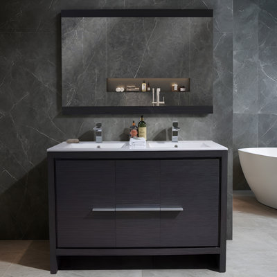 Ensemble de meuble-lavabo double avec miroir l 48 po x P 18 po x H 34 po Artemis