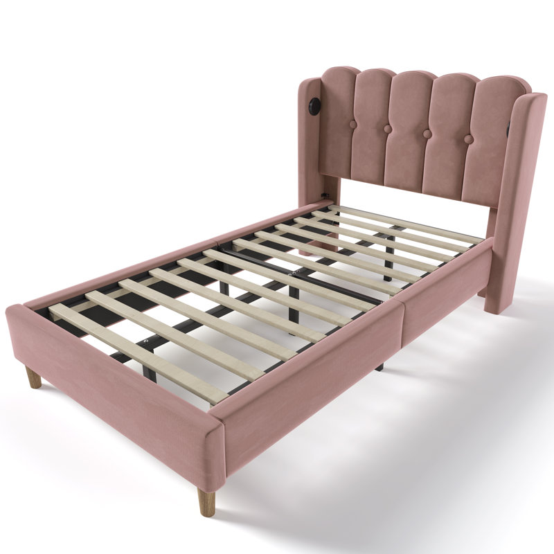 Upholstered Bed With Usb Linen, Single (3'), Pink