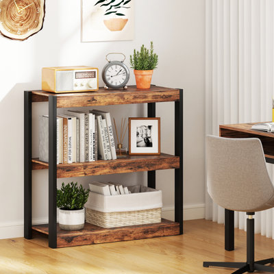 3 Tier Bookshelf Wooden Bookcase w/ Dual Anti-Tipping Kits Open Shelving Unit