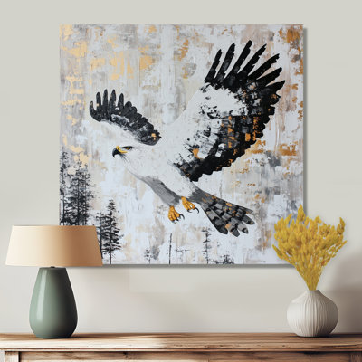 Hawk Soaring Over The Mountains I - Animals Metal Wall Art Decor, Modern White Metal Print