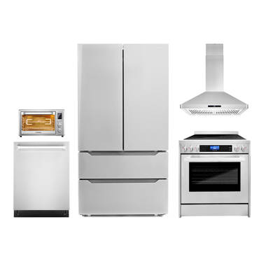 5 Piece Kitchen Package with French Door Refrigerator & 36 Electric Cooktop & Wall Oven Cosmo COS-5PKG-098